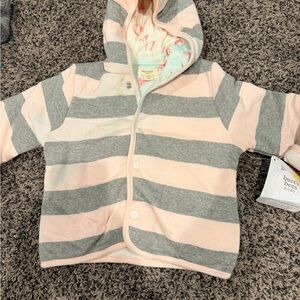 Burt's Bees Baby Pink & Gray Striped Hooded Baby Jacket reversible